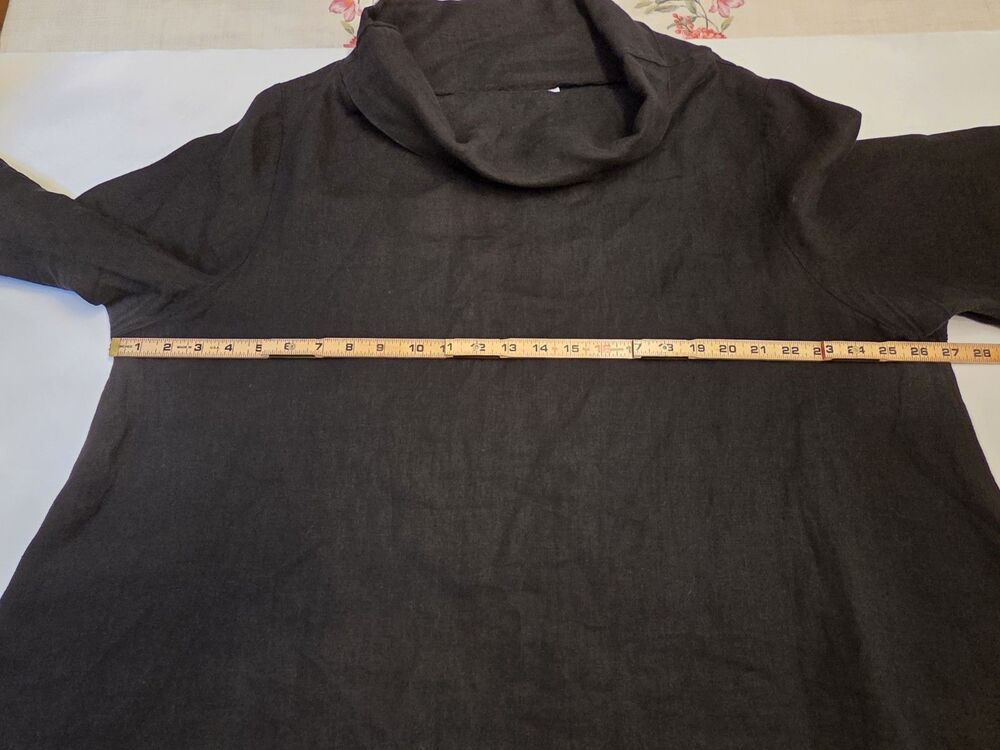Bryn Walker XL Black 100% Linen Tunic Top Cowl Neck Made in USA Lagenlook Boho - Picture 8 of 9